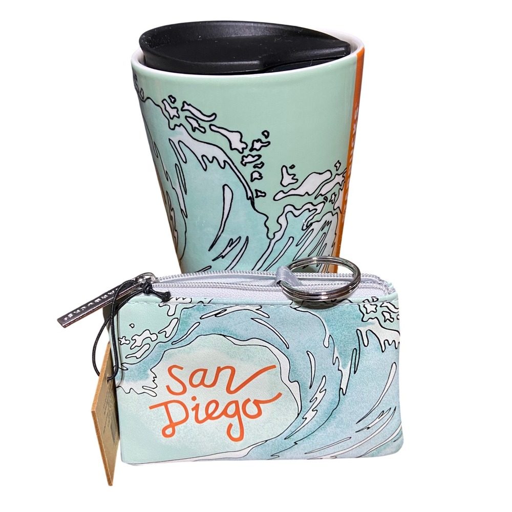 Starbucks San Diego VW Bus 12oz Ceramic Tumbler and Matching Card Pouch Set NEW - Picture 3 of 13